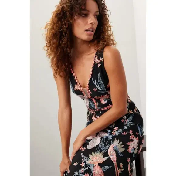 BHLDN Marchesa Notte Butterfly Embroidered Gown Floral Mermaid Midi Maxi  Dress